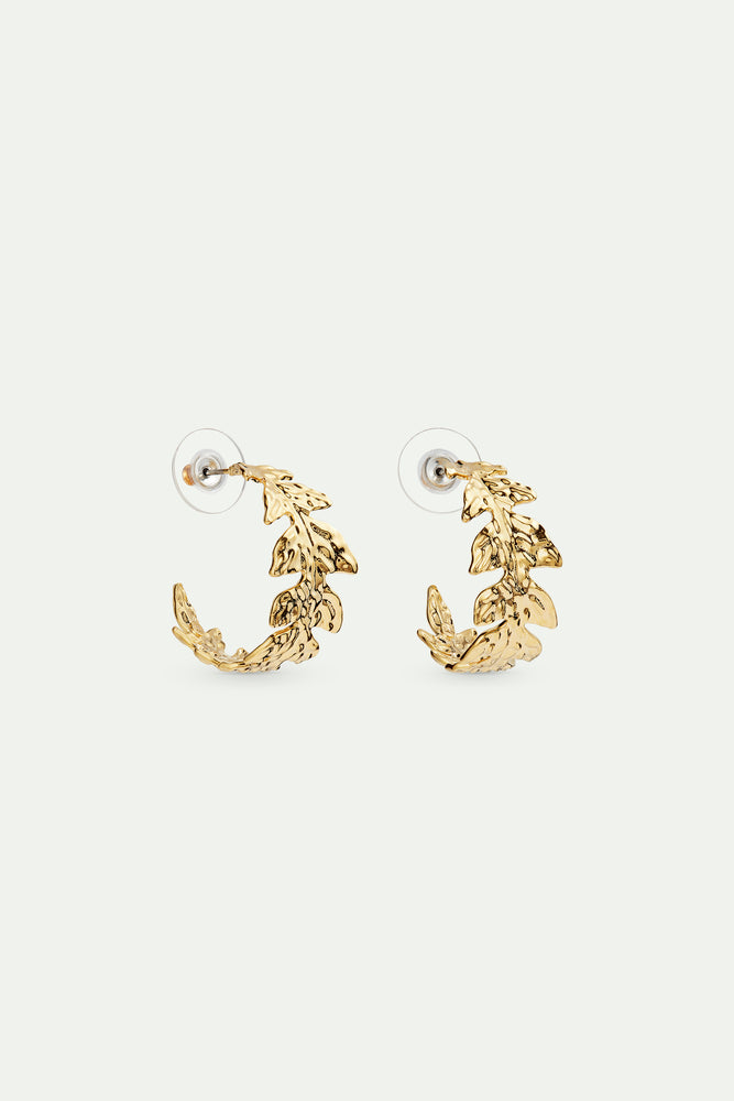 Golden Leaf Crown Hoop Earrings