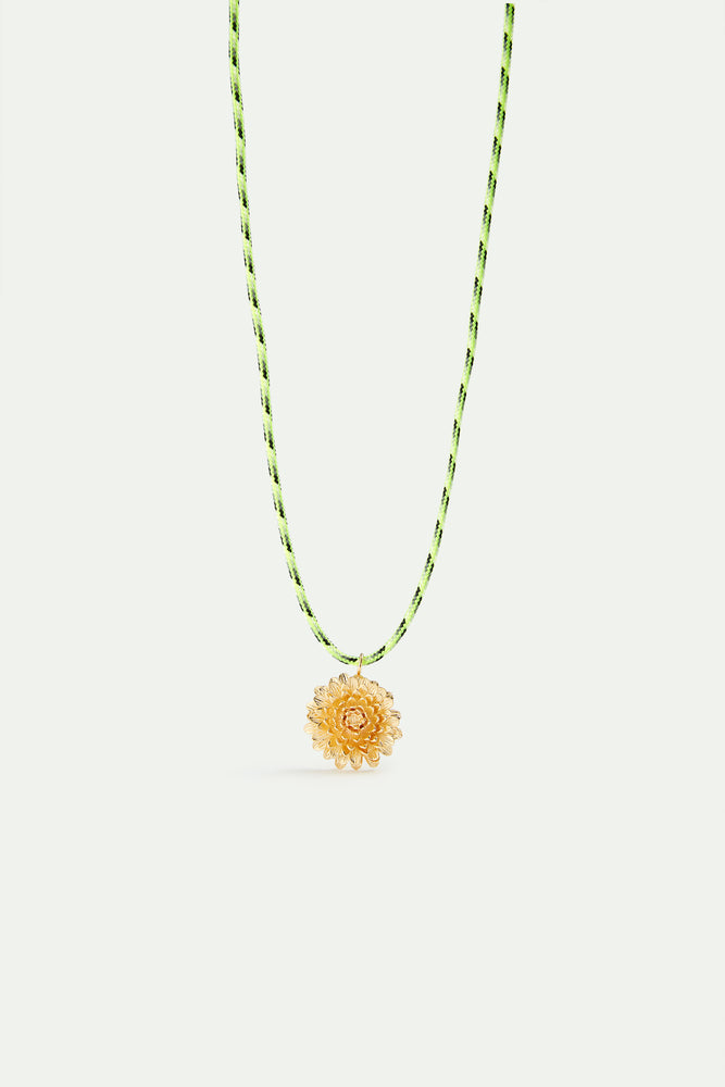 Green Cord and Golden Dandelion Pendant Necklace