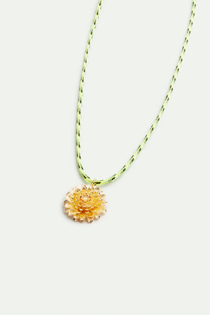 Green Cord and Golden Dandelion Pendant Necklace