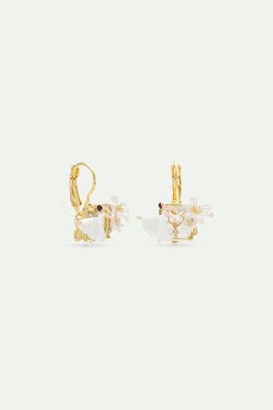 Ballerina and White Lily Faceted Stone Sleeper Earrings