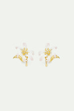 Large White Lily Earrings and Golden Leaves Clip-On Earrings