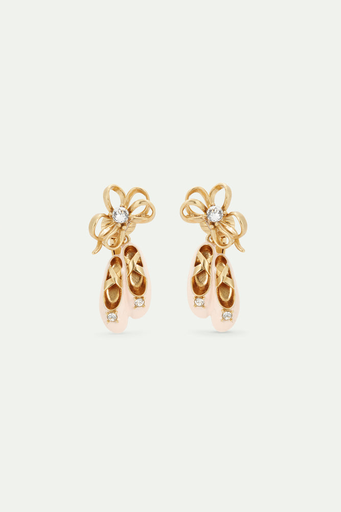 Pink Ballet Slippers and Gold Bow Clip-On Earrings