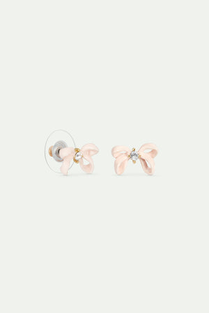 Pink Ribbon and Faceted Crystal Post Earrings