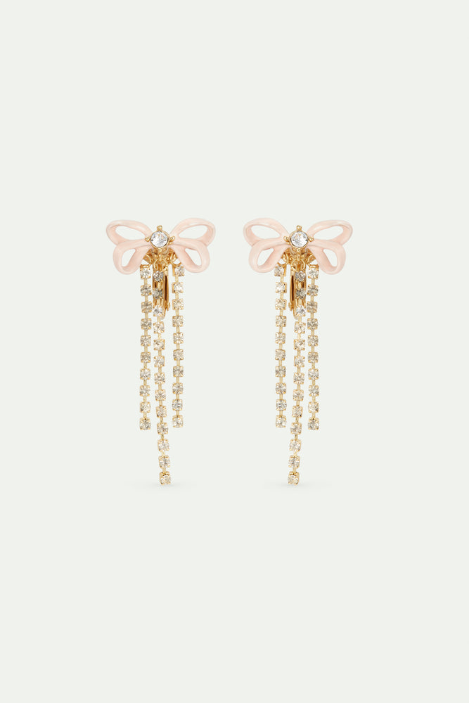 Pink Ribbon and Rhinestone Chain Clip-On Earrings