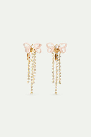 Pink Ribbon and Rhinestone Chain Clip-On Earrings