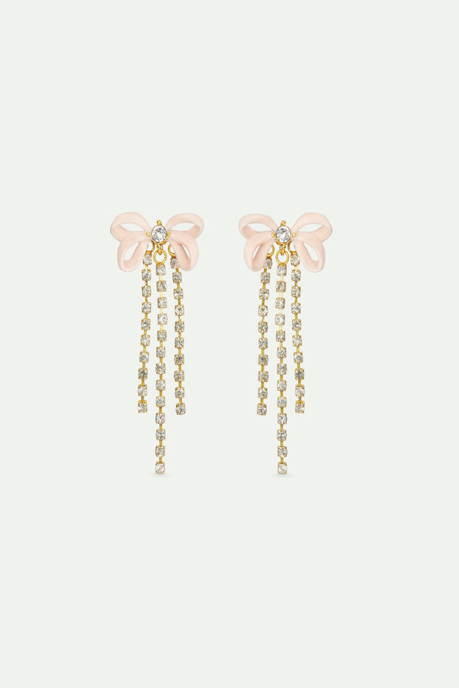 Pink Ribbon and Rhinestone Chain Post Earrings