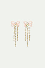 Pink Ribbon and Rhinestone Chain Post Earrings