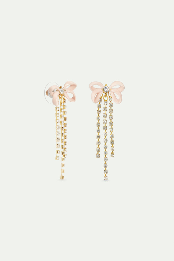 Pink Ribbon and Rhinestone Chain Post Earrings