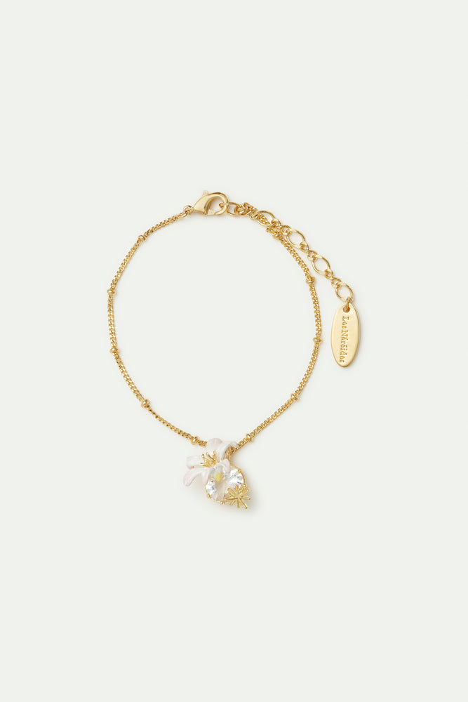 Lily Flower and Faceted Stone Pendant Bracelet