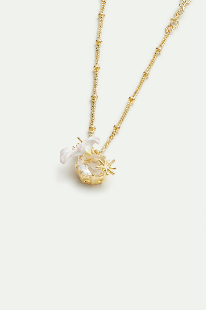 Lily Flower and Faceted Stone Pendant Bracelet