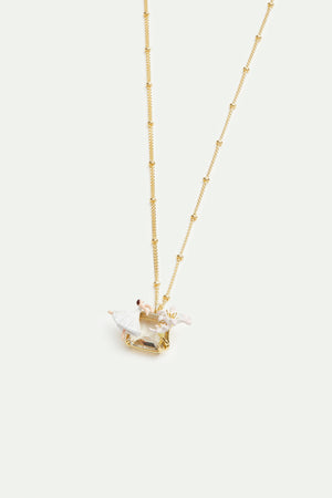 Ballerina, Lily Flower and Faceted Stone Pendant Necklace