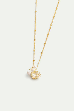 Lily Flower and Faceted Stone Pendant Necklace