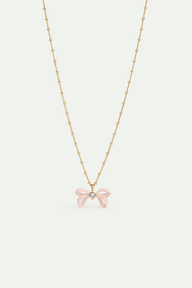 Pink Ribbon and Crystal Pendant Necklace