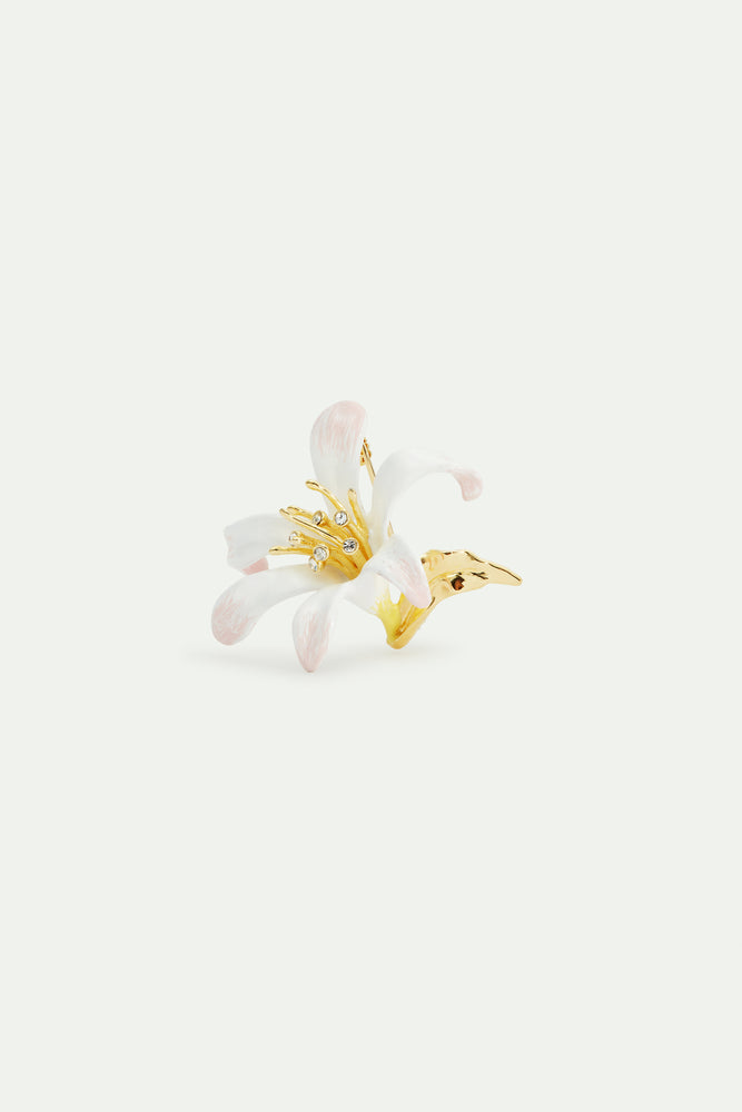 White Lily Flower and Crystal Brooch