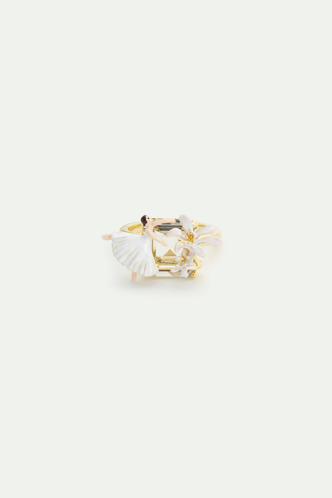 Ballerina, Lily Flower and Faceted Stone Ring