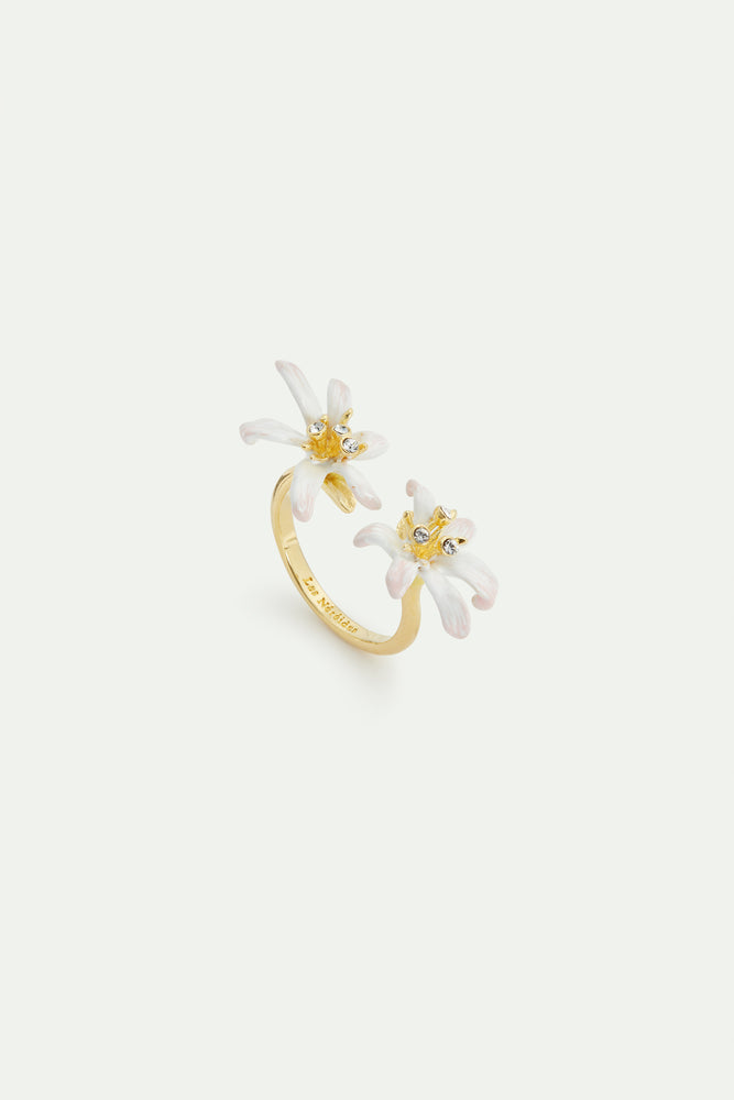 White Lily Flower Adjustable Gold-Plated Ring