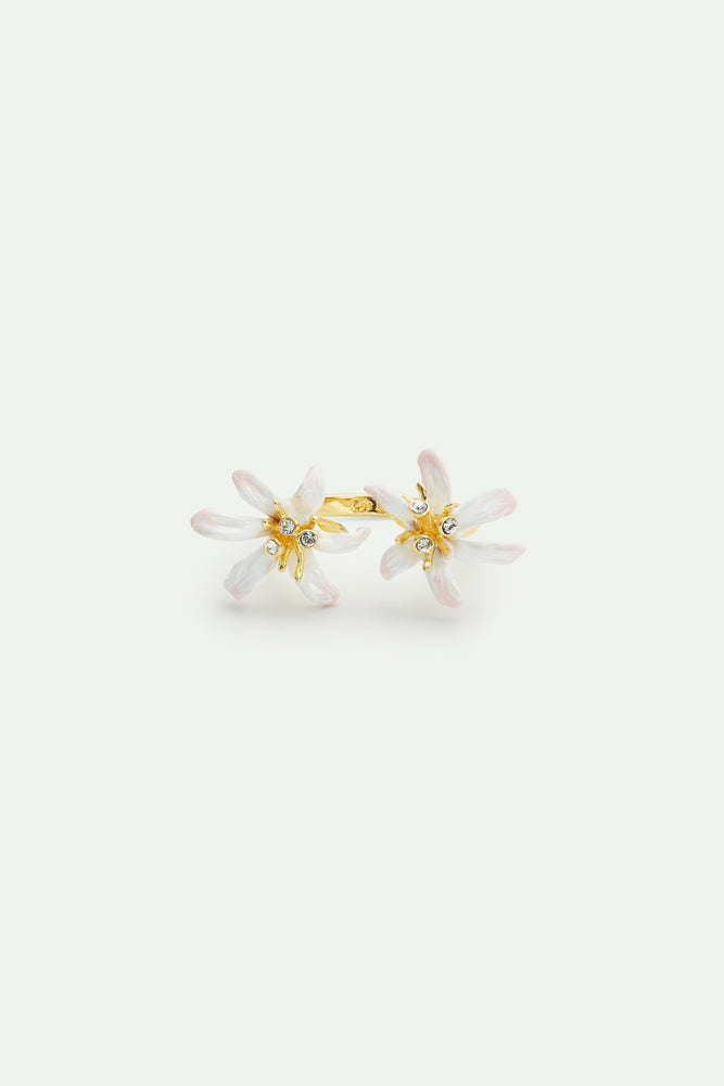 White Lily Flower Adjustable Gold-Plated Ring