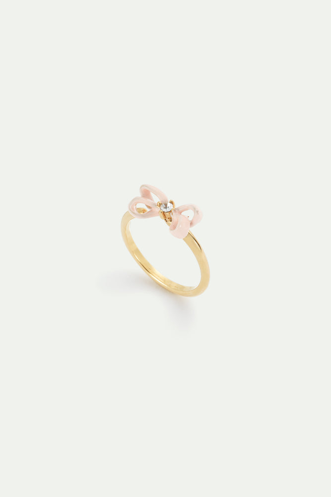 Pink Ribbon and Crystal Adjustable Ring