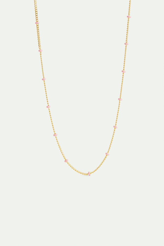 Enameled Golden Chain and Pink Beads