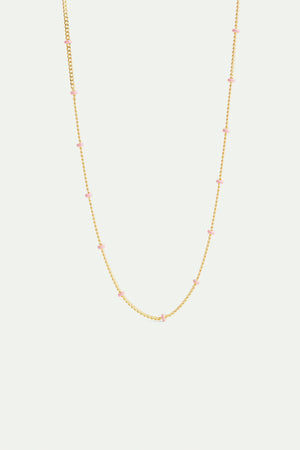 Enameled Golden Chain and Pink Beads