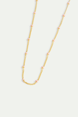 Enameled Golden Chain and Pink Beads