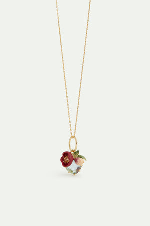 Red Helleborus and Cut Stone Pendant - Serenity and Love