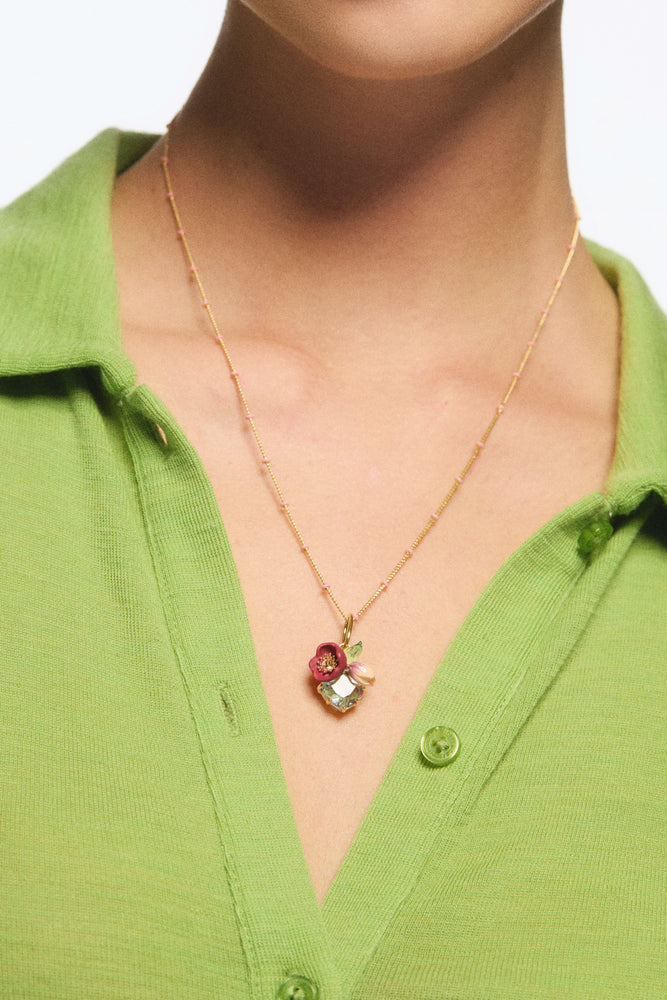 Red Helleborus and Cut Stone Pendant - Serenity and Love