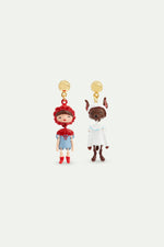 N2 Little Red Riding Hood and Wolf Clip-On Earrings