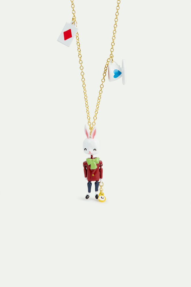 N2 White Rabbit, Tea Cup and Card Pendant Necklace