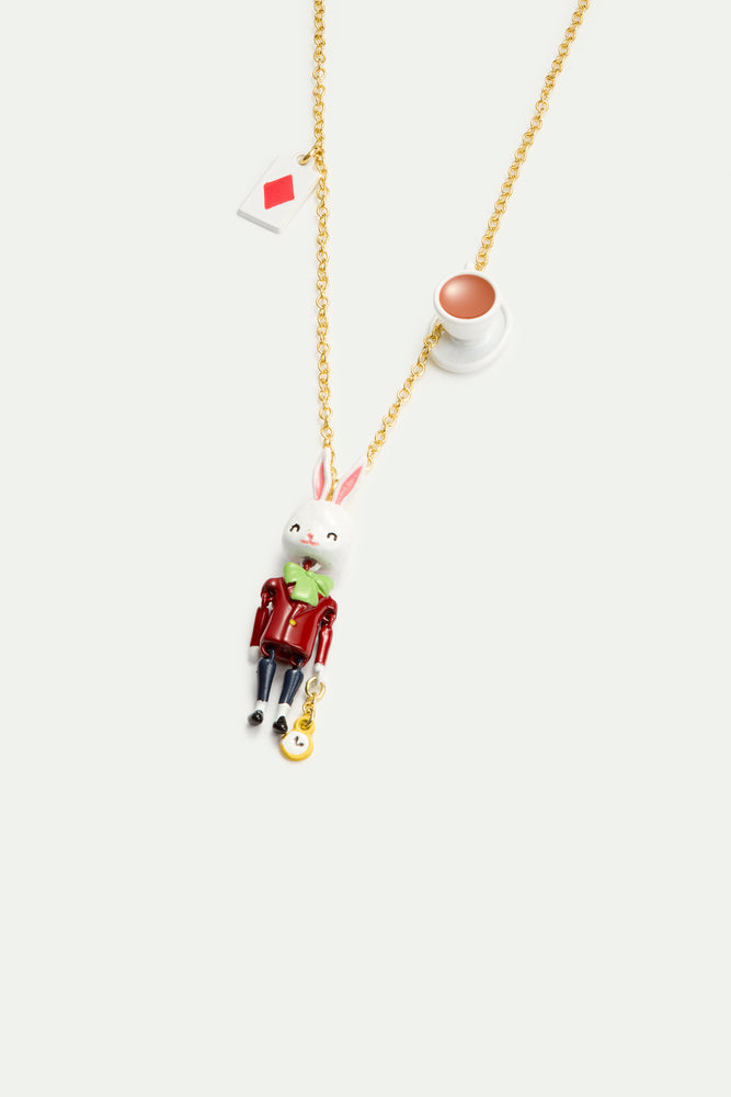 N2 White Rabbit, Tea Cup and Card Pendant Necklace