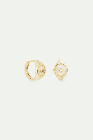 Golden Post Earrings with Mother of Pearl White Flower