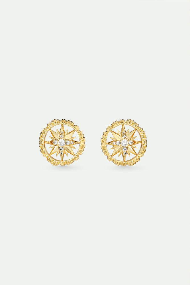 Golden Compass Rose Post Earrings