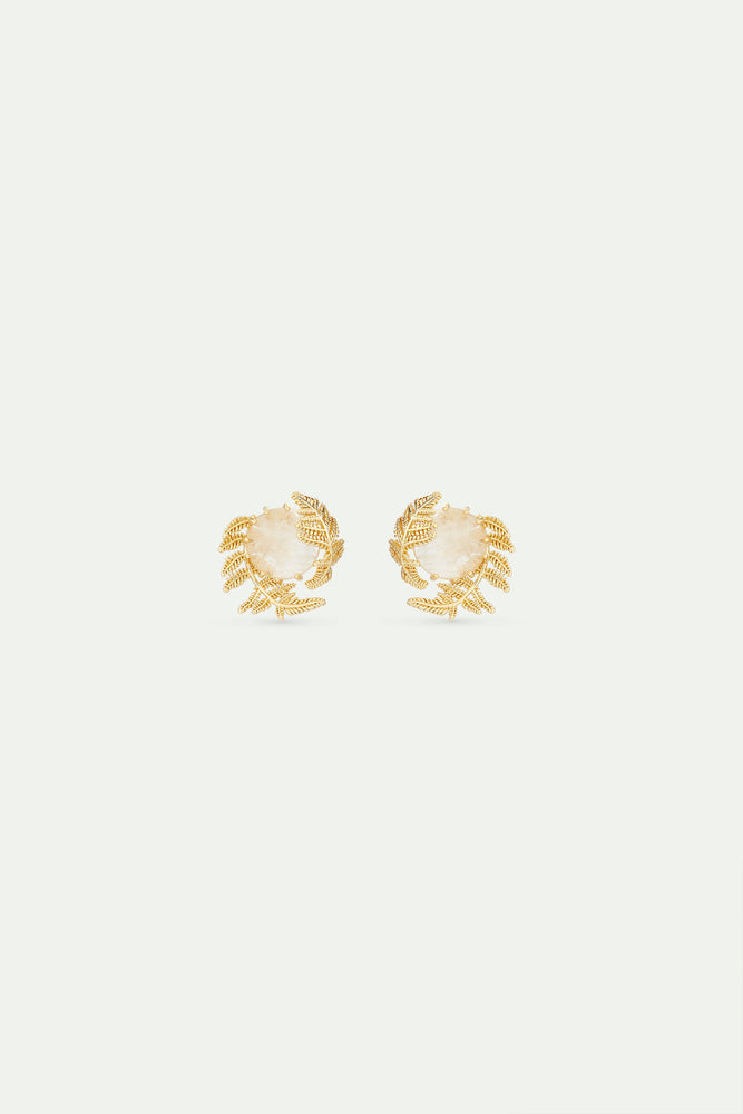 Round Rock Crystal and Golden Fern Post Earrings