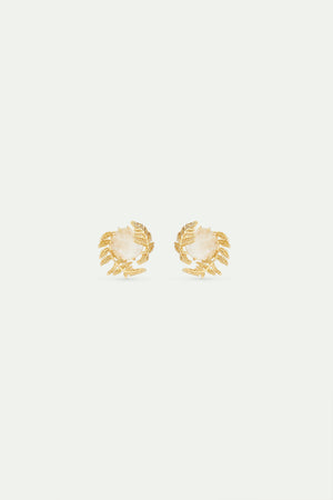 Round Rock Crystal and Golden Fern Post Earrings