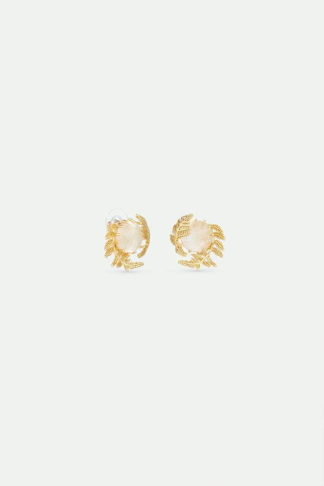 Round Rock Crystal and Golden Fern Post Earrings