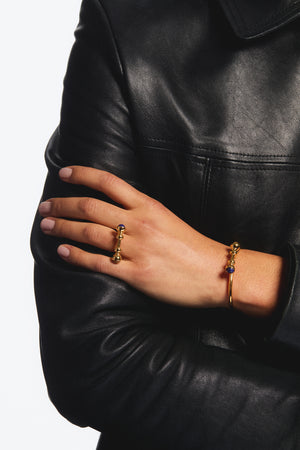 Golden Ring with Lapis Lazuli and Jasper Beads