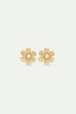 Post Earrings Composed of a Gold-Plated Brass Flower