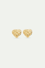 Quilted Gold Heart and Crystal Clip-On Earrings