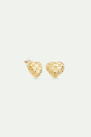 Quilted Gold Heart and Crystal Post Earrings