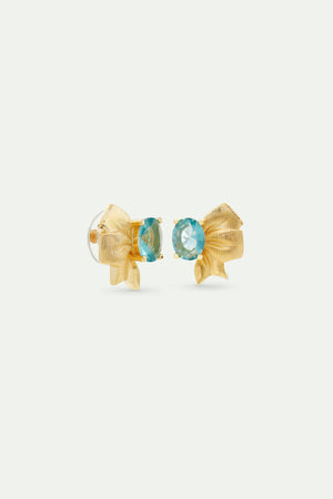 Gold Ribbon and Blue Oval Cut Stone Earrings