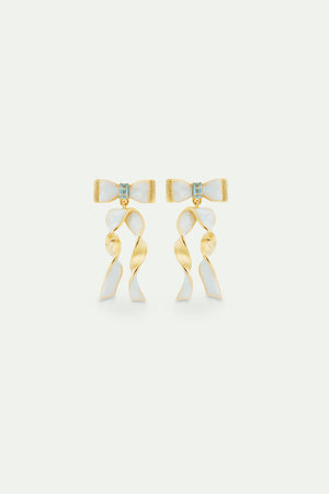 Blue and Gold Ribbon and Blue Cut Stone Earrings