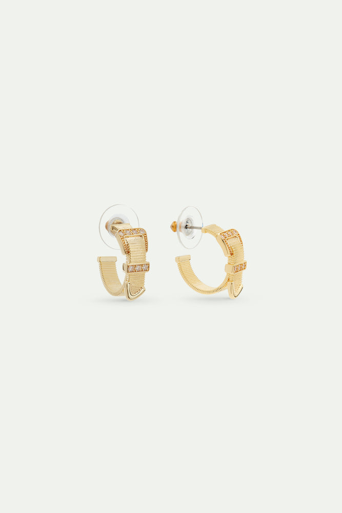 Gold-Plated Brass Belt and Crystal Hoop Earrings