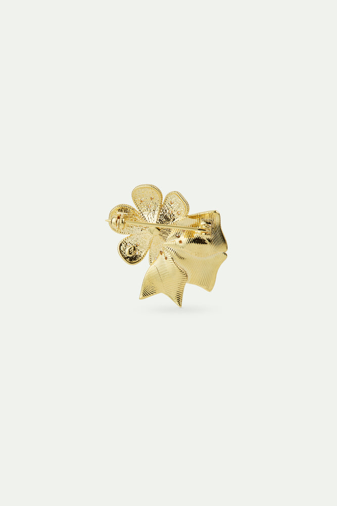 Gold-Plated Brass Flower and Artificial Pearl Brooch