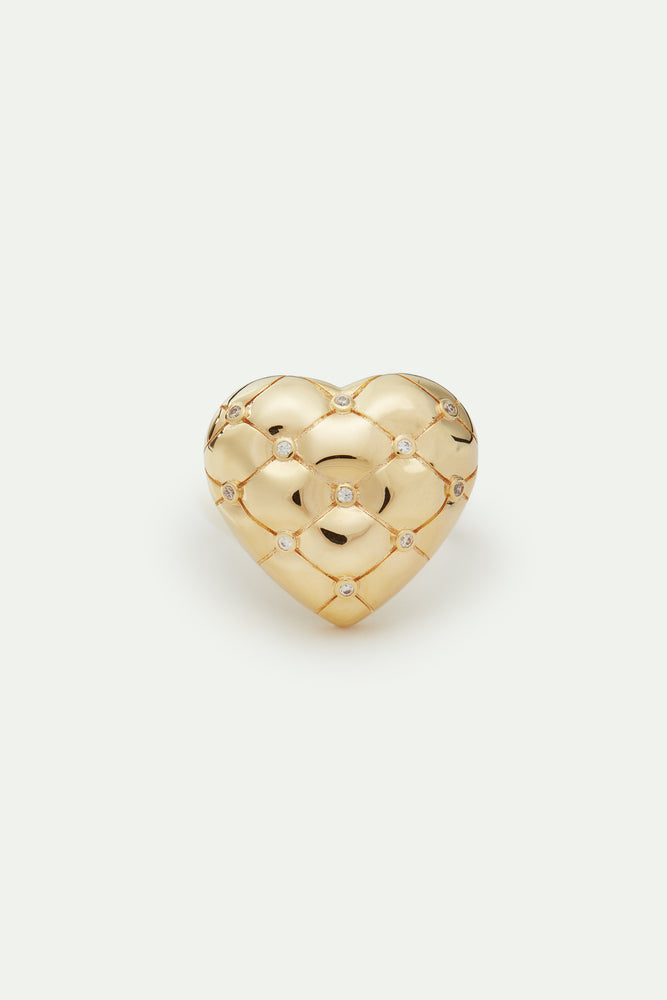 Quilted Gold Heart and Crystal Heart Cocktail Ring