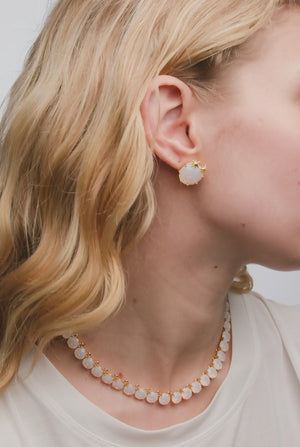 
            
                Load and play video in Gallery viewer, Opalescent White Diamantine Round Stone and Fine Stars Sleeper Earrings
            
        