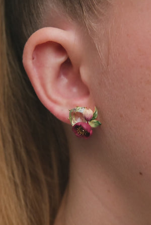 
            
                Load and play video in Gallery viewer, Red Hellebore Flower and Faceted Stone Post Earrings
            
        