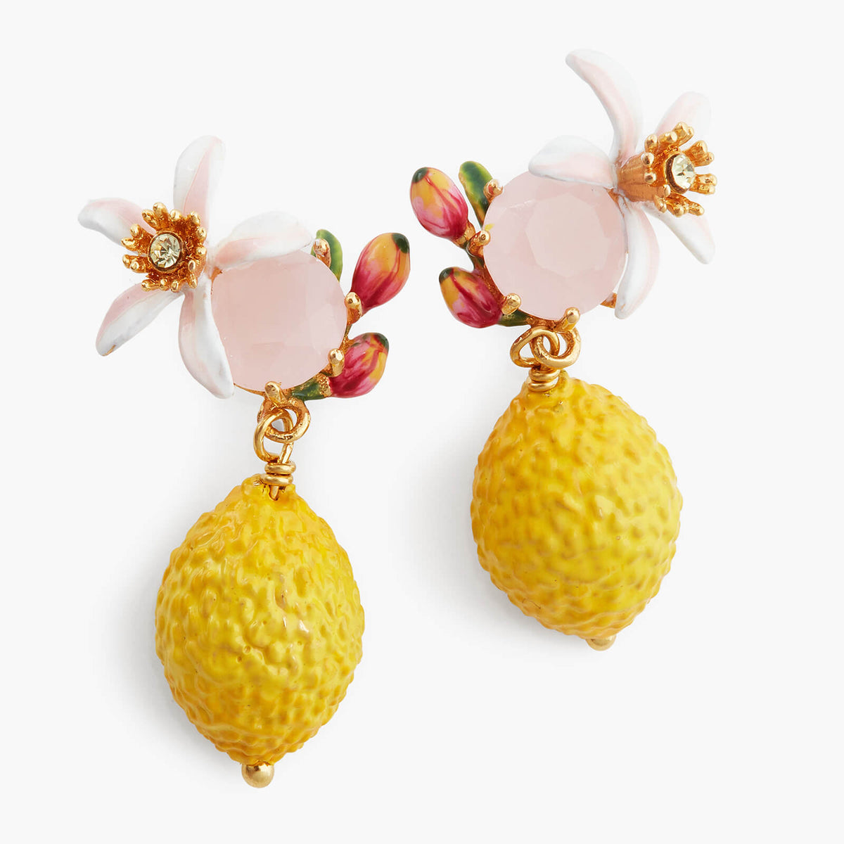 Lemon, Flower and Faceted Glass Post Earrings – Les Néréides