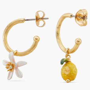 Lemon and Lemon White Blossom Post Hoop Earrings