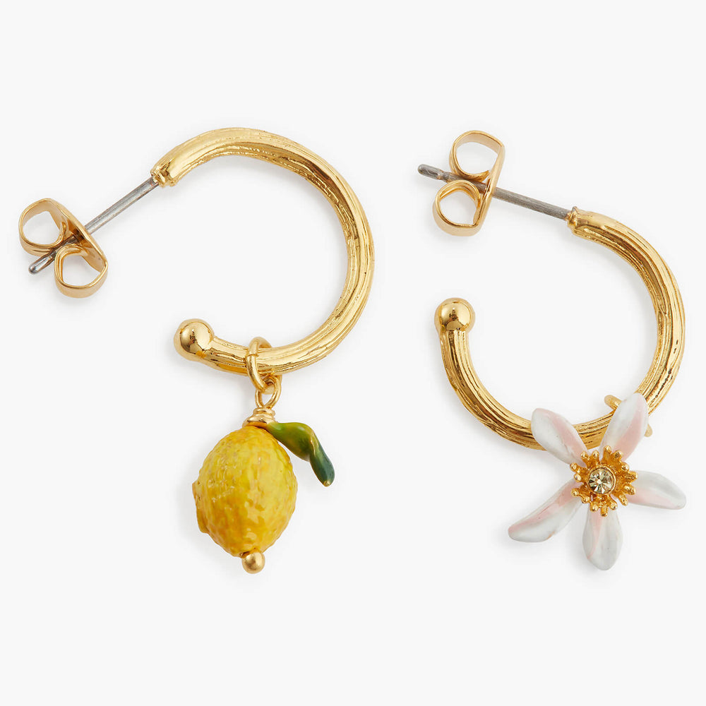 Lemon and Lemon White Blossom Post Hoop Earrings