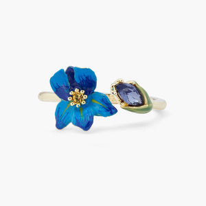 Siberian Iris and Faceted Glass Adjustable Ring